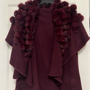 Neiman Marcus Burgundy Wrsp/Vest with Real Rabbit Fur Accents
